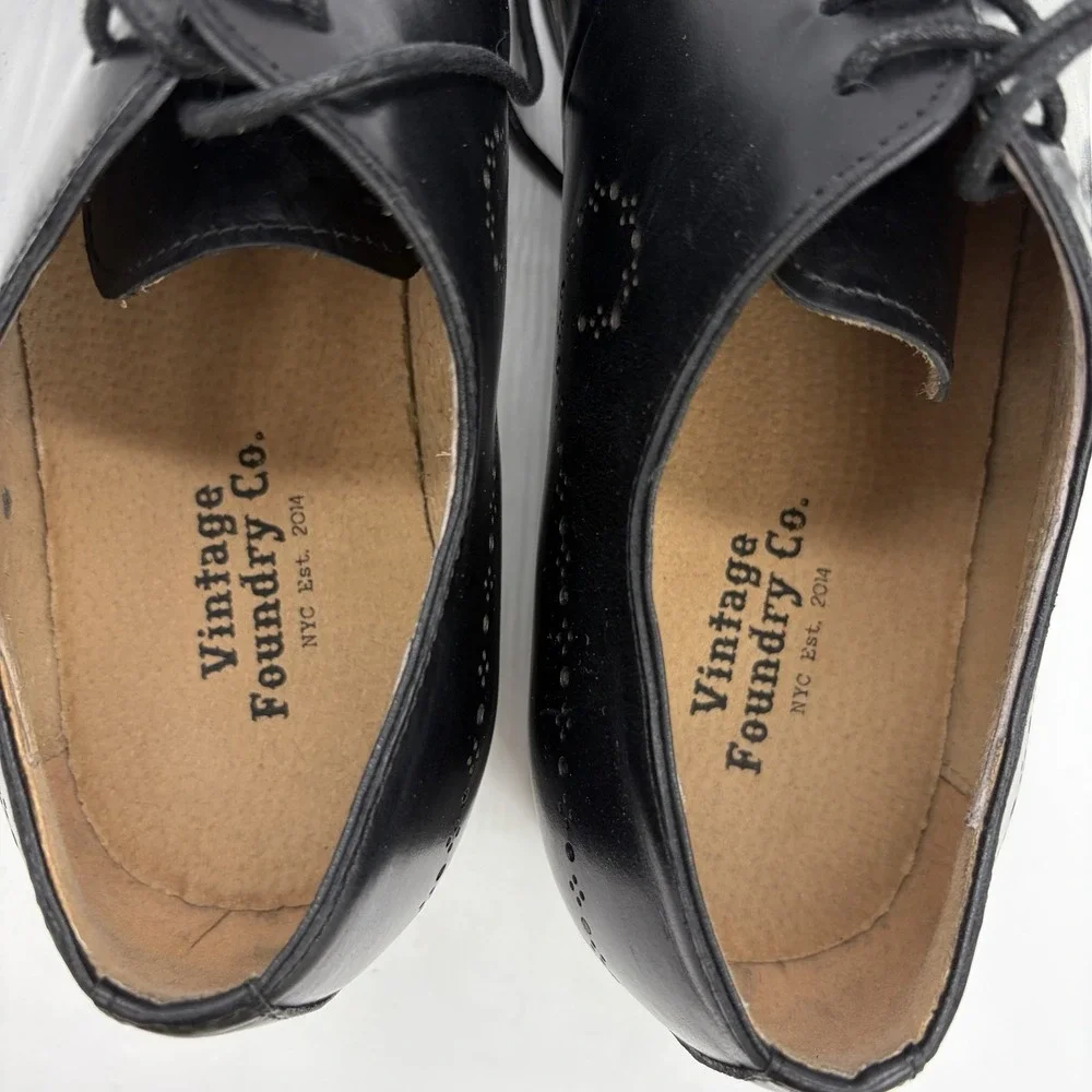 Vintage Foundry Co Mens 9.5 Oxford Wingtip Dress Shoes Black Leather Lace Up EUC